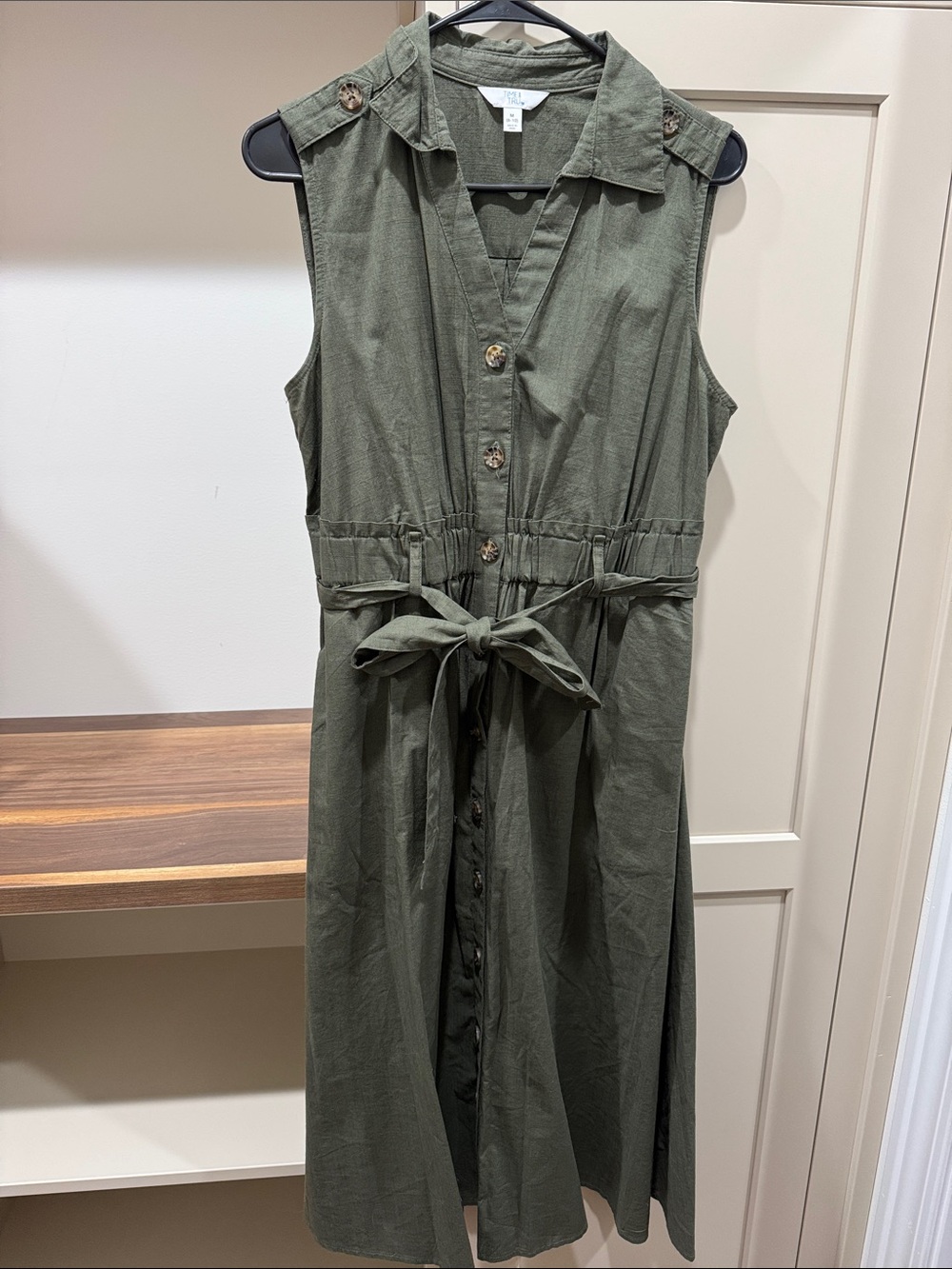 Time and Tru Olive Utility Shirt Dress with Waist Tie